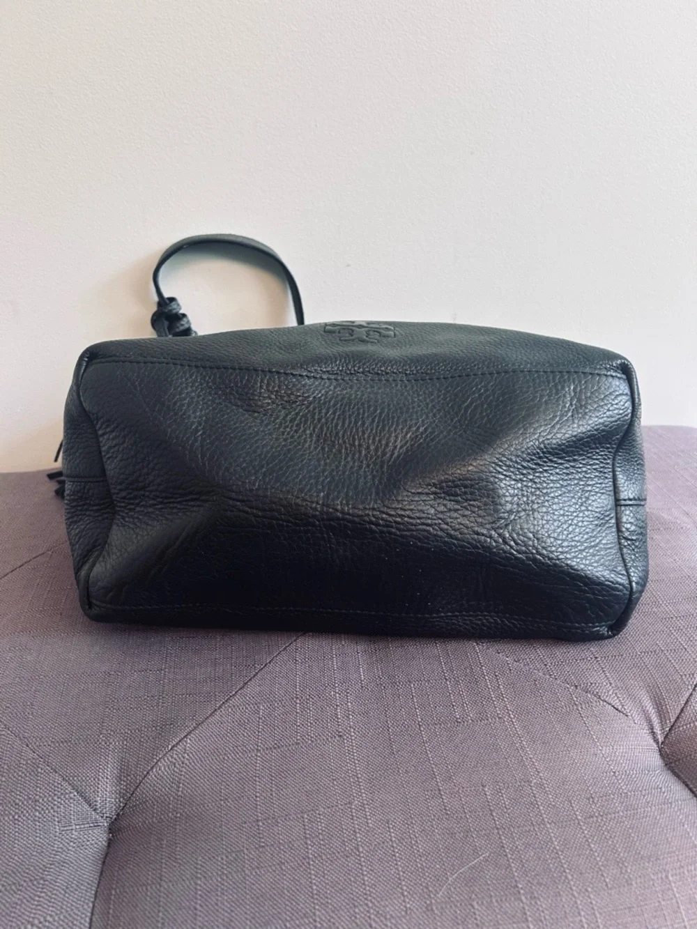 Tory Burch Thea Black Pebbled Leather Tassel Hobo Shoulder Bag!